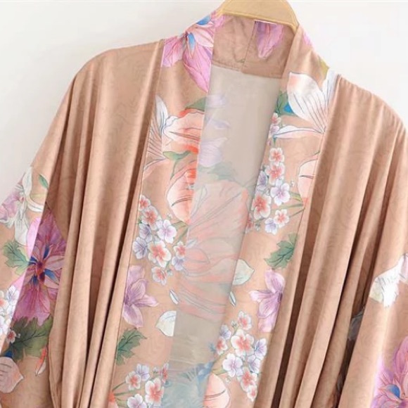 SOLD OUT Boho Gypsy Floral Peacock Open Kimono Duster Robe - Picture 8 of 12
